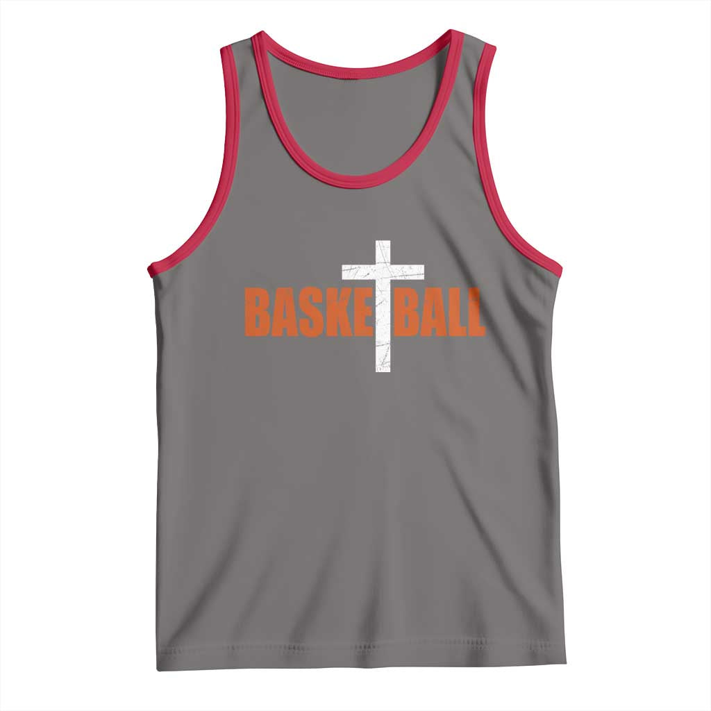 Christian Basketball Cross Tank Top Retro Vintage Minimal Religious Faith