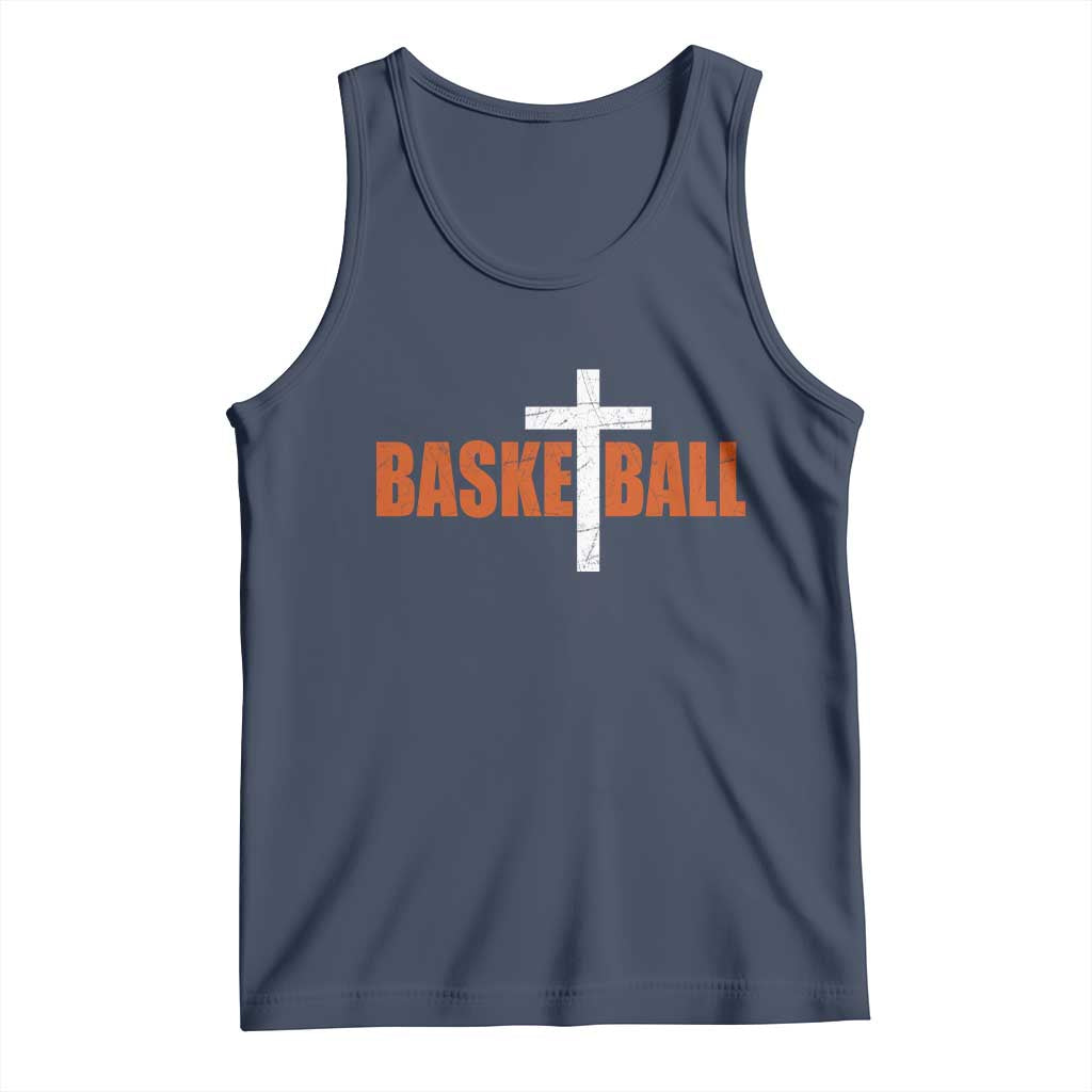 Christian Basketball Cross Tank Top Retro Vintage Minimal Religious Faith
