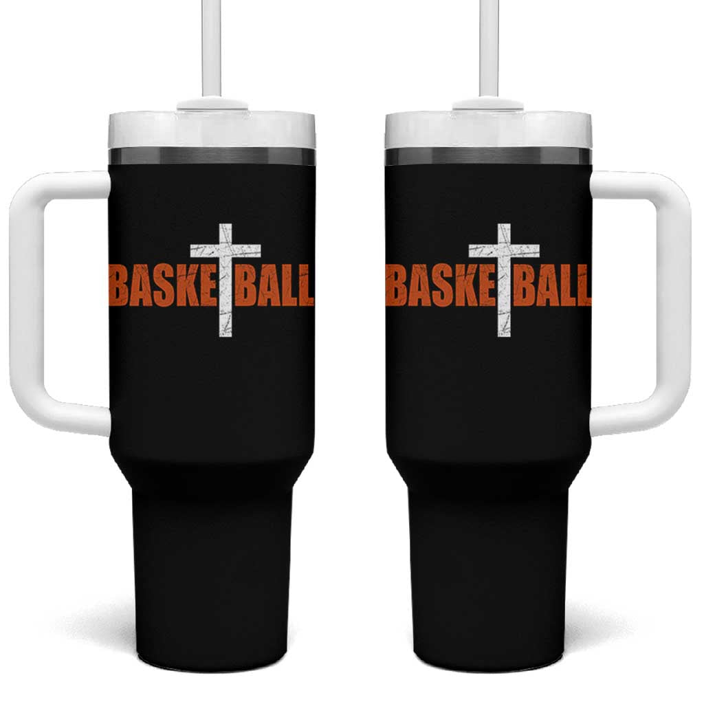 Christian Basketball Cross Tumbler With Handle Retro Vintage Minimal Religious Faith