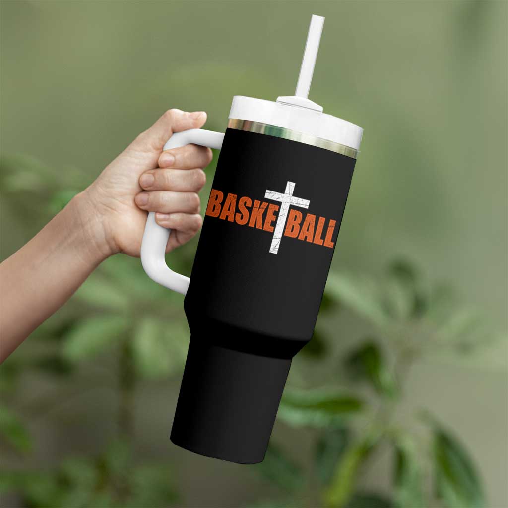 Christian Basketball Cross Tumbler With Handle Retro Vintage Minimal Religious Faith