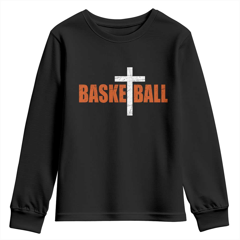Christian Basketball Cross Youth Sweatshirt Retro Vintage Minimal Religious Faith