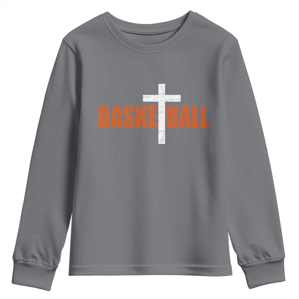 Christian Basketball Cross Youth Sweatshirt Retro Vintage Minimal Religious Faith