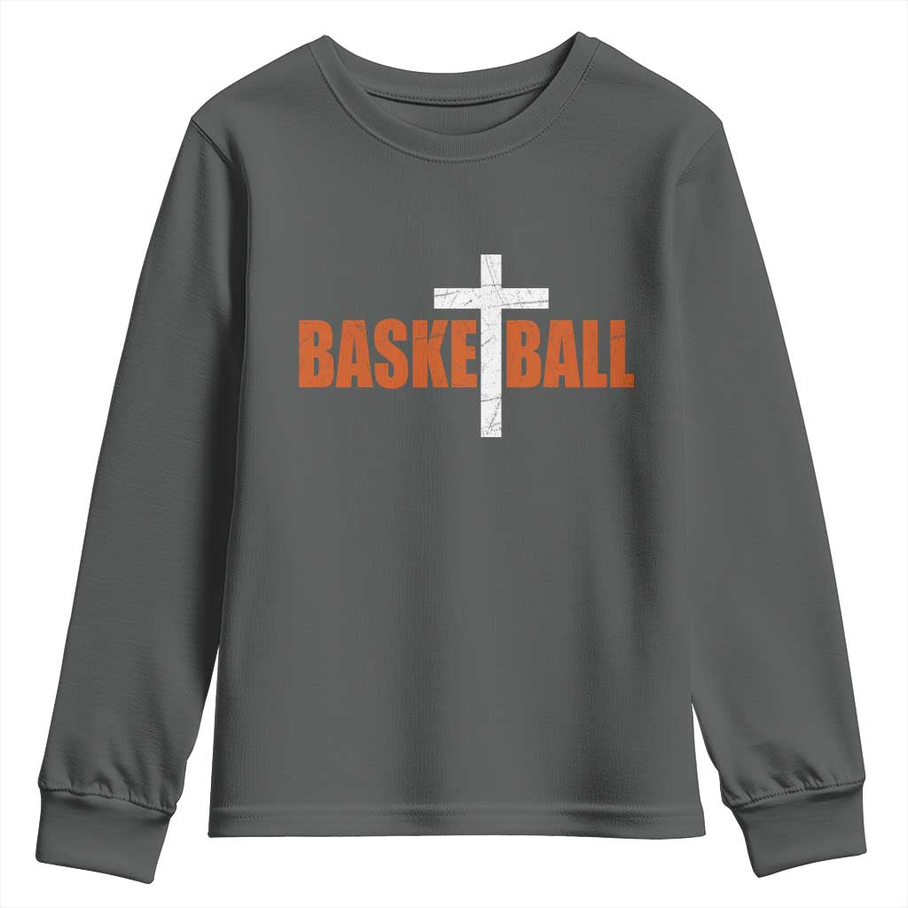 Christian Basketball Cross Youth Sweatshirt Retro Vintage Minimal Religious Faith