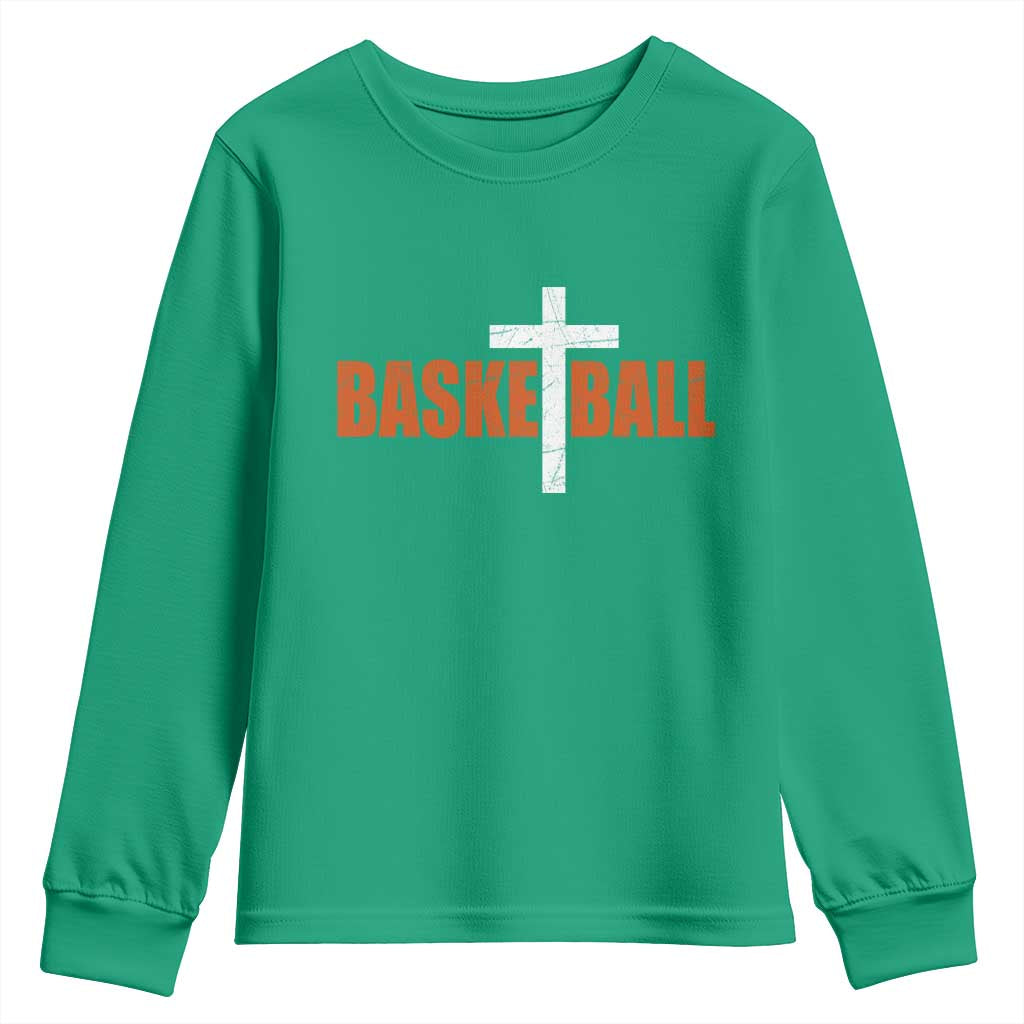 Christian Basketball Cross Youth Sweatshirt Retro Vintage Minimal Religious Faith