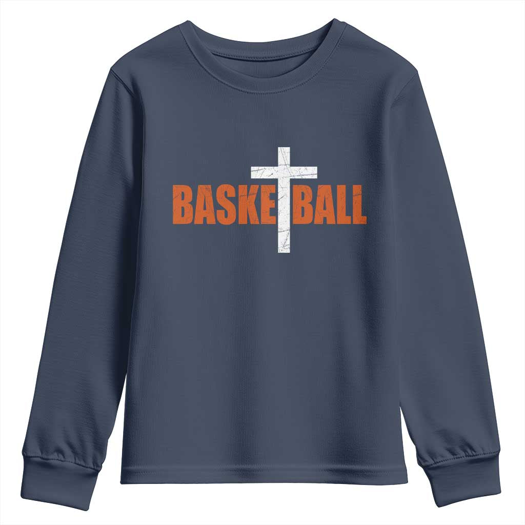 Christian Basketball Cross Youth Sweatshirt Retro Vintage Minimal Religious Faith