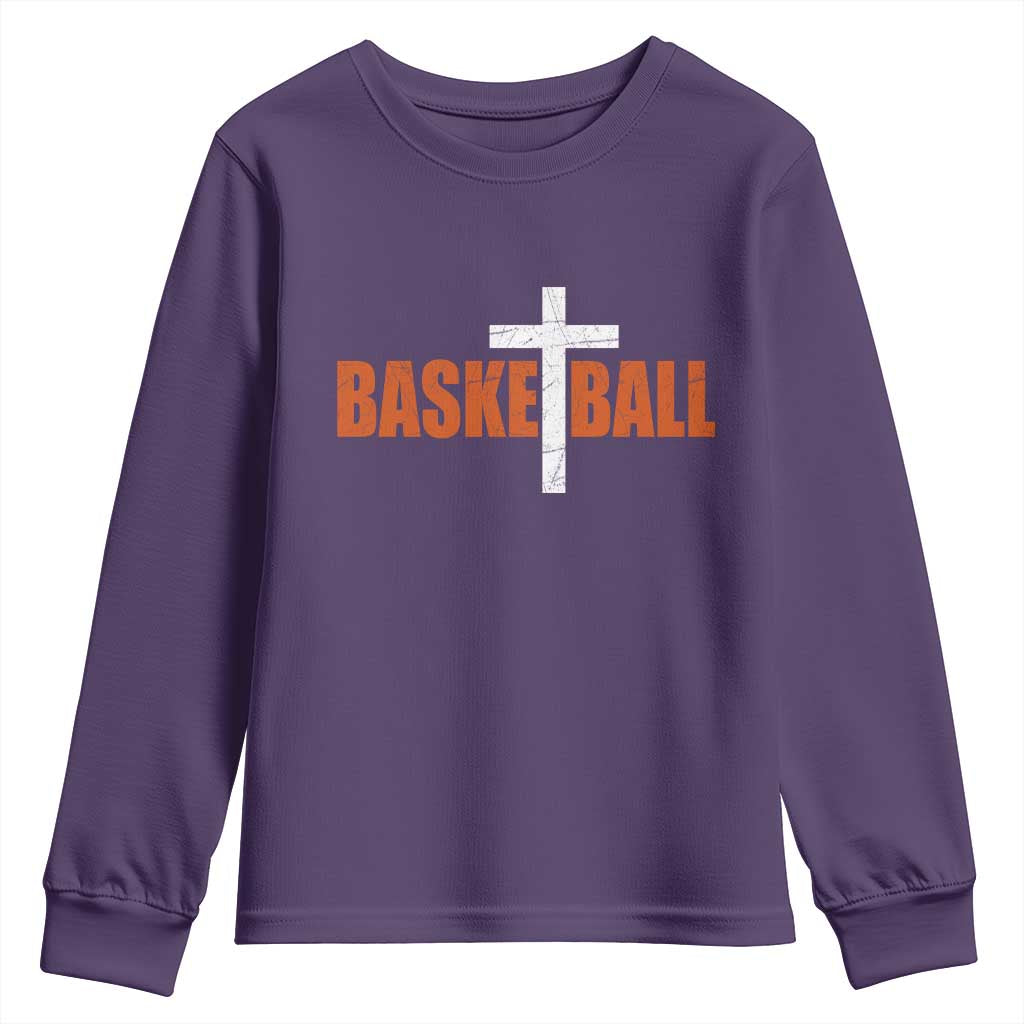 Christian Basketball Cross Youth Sweatshirt Retro Vintage Minimal Religious Faith