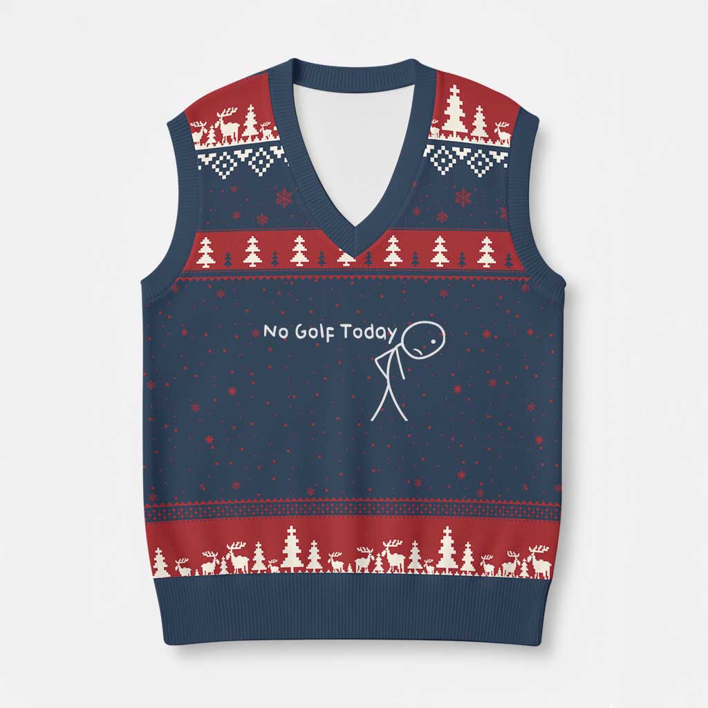 No Golf Today V-Neck Knit Sweater Vest Funny Golfing Lover Sad Stickman Golfer Golfers - Wonder Print Shop