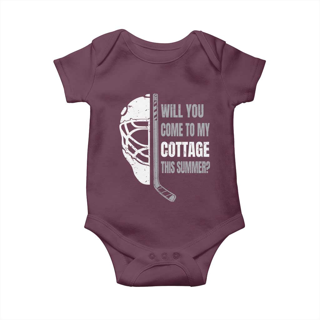 Will You Come To My Cottage This Summer Baby Onesie Retro LGBT Romance Hockey Fan