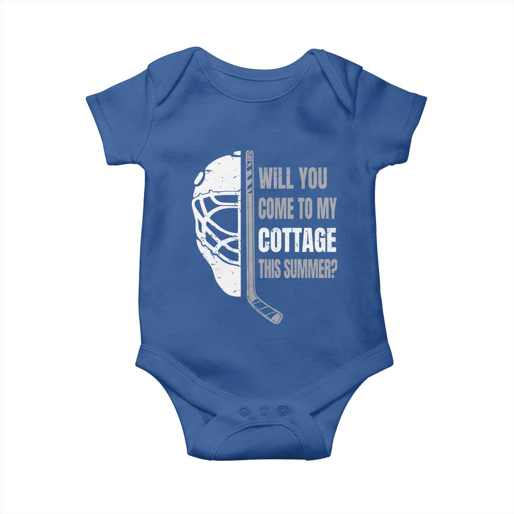 Will You Come To My Cottage This Summer Baby Onesie Retro LGBT Romance Hockey Fan