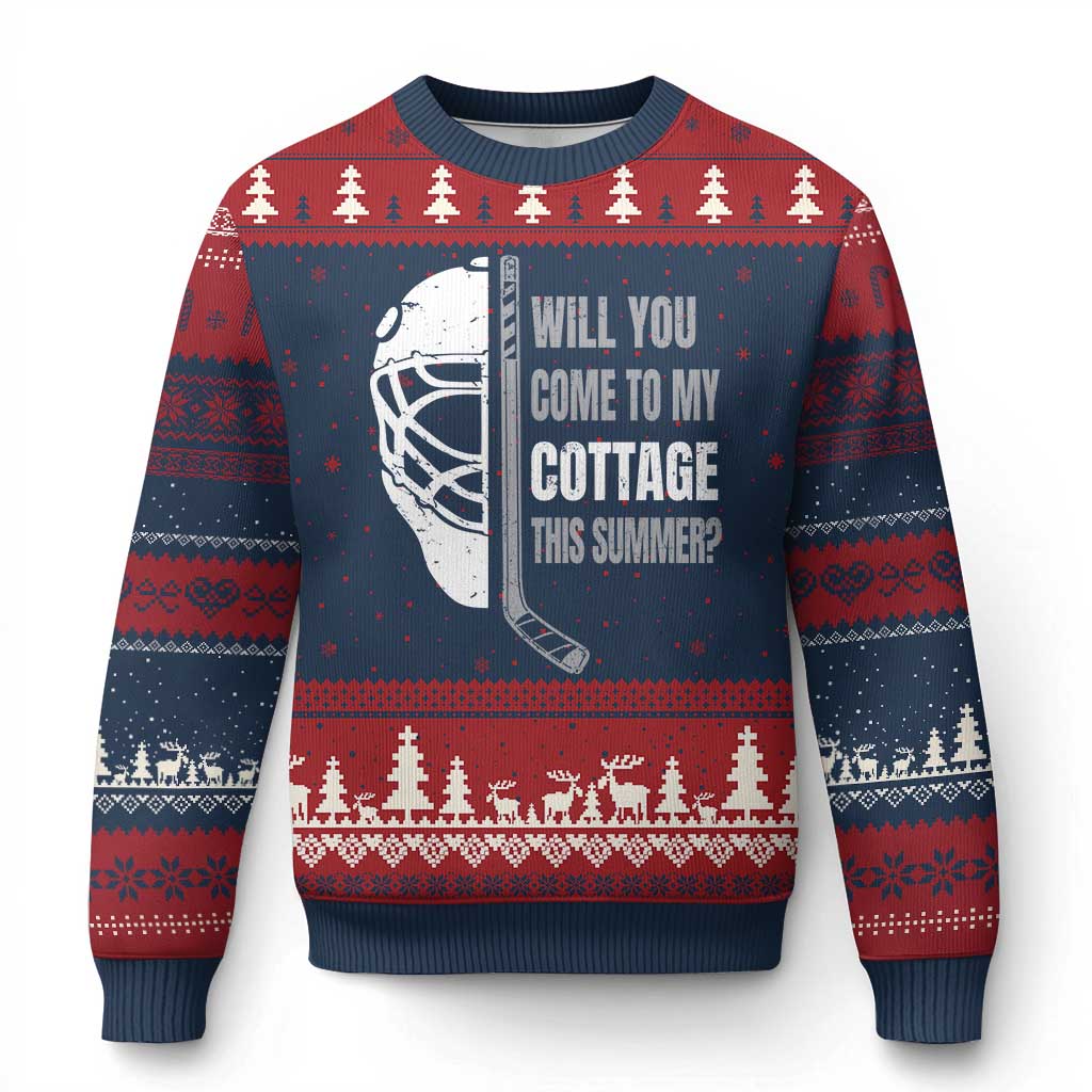 Will You Come To My Cottage This Summer Ugly Christmas Sweater Retro LGBT Romance Hockey Fan