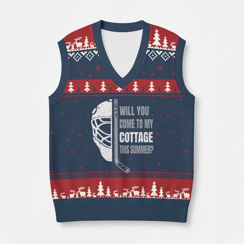 Will You Come To My Cottage This Summer V-Neck Knit Sweater Vest Retro LGBT Romance Hockey Fan