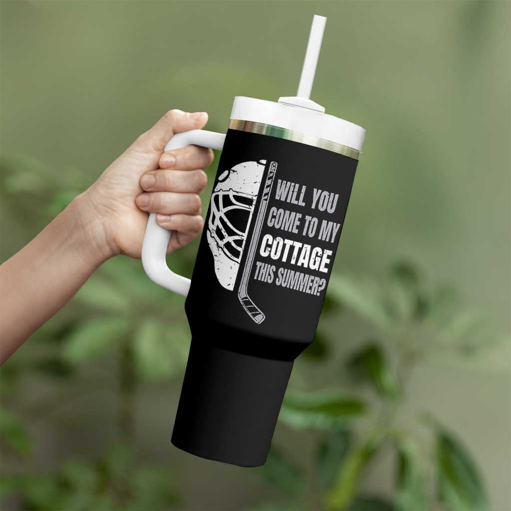 Will You Come To My Cottage This Summer Tumbler With Handle Retro LGBT Romance Hockey Fan