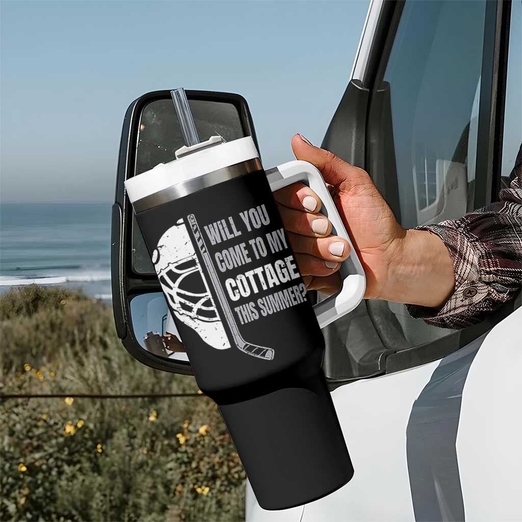 Will You Come To My Cottage This Summer Tumbler With Handle Retro LGBT Romance Hockey Fan