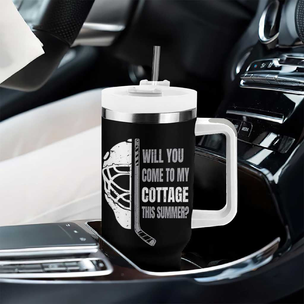 Will You Come To My Cottage This Summer Tumbler With Handle Retro LGBT Romance Hockey Fan