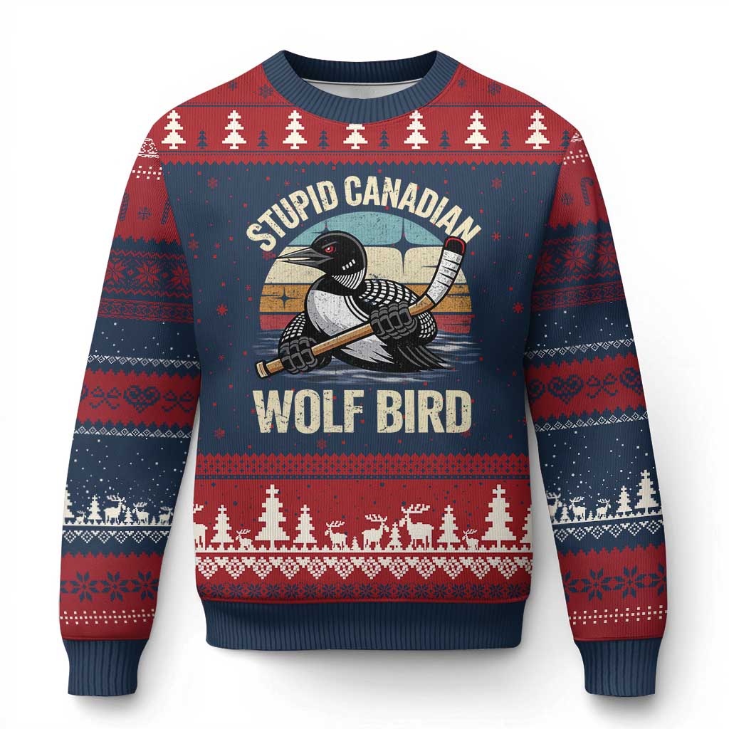 Stupid Canadian Wolf Bird Ugly Christmas Sweater Retro Romance Hockey LGBT Book Movie Fans Gift