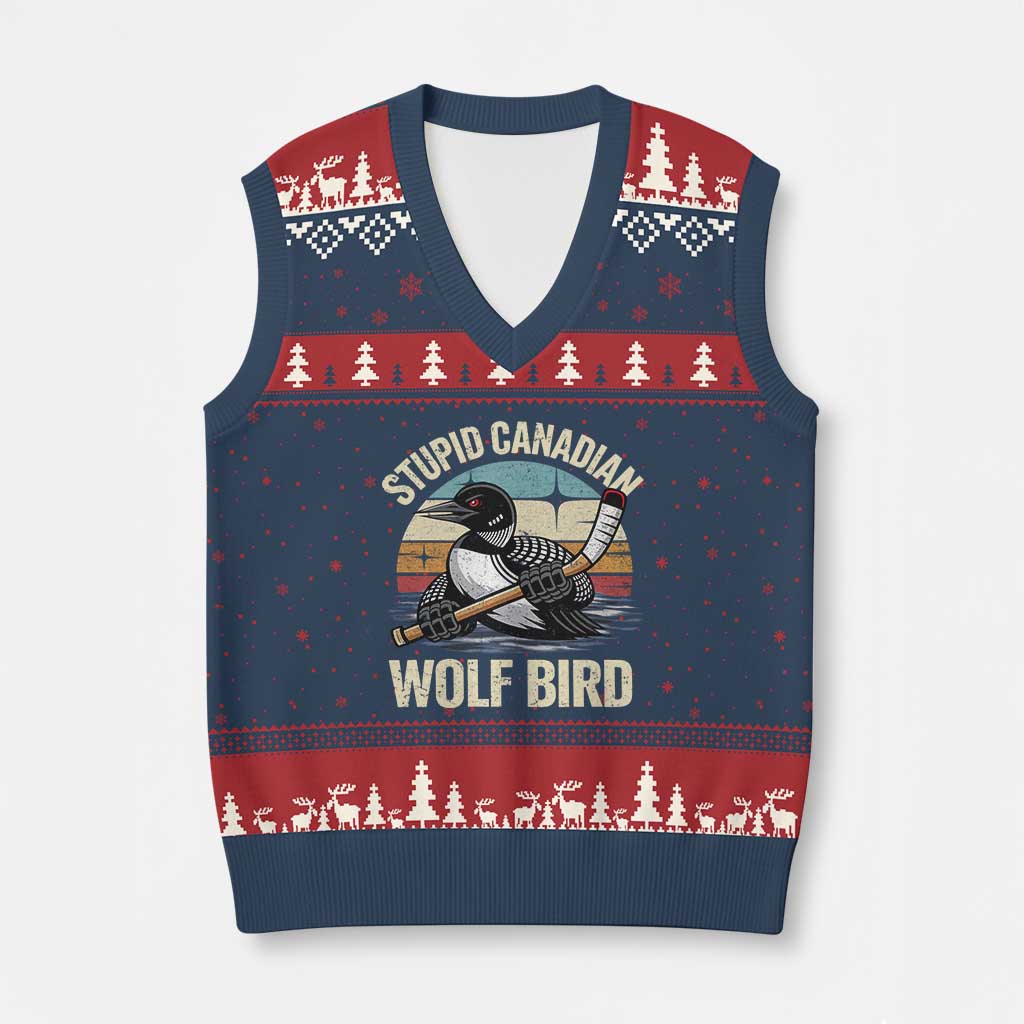 Stupid Canadian Wolf Bird V-Neck Knit Sweater Vest Retro Romance Hockey LGBT Book Movie Fans Gift