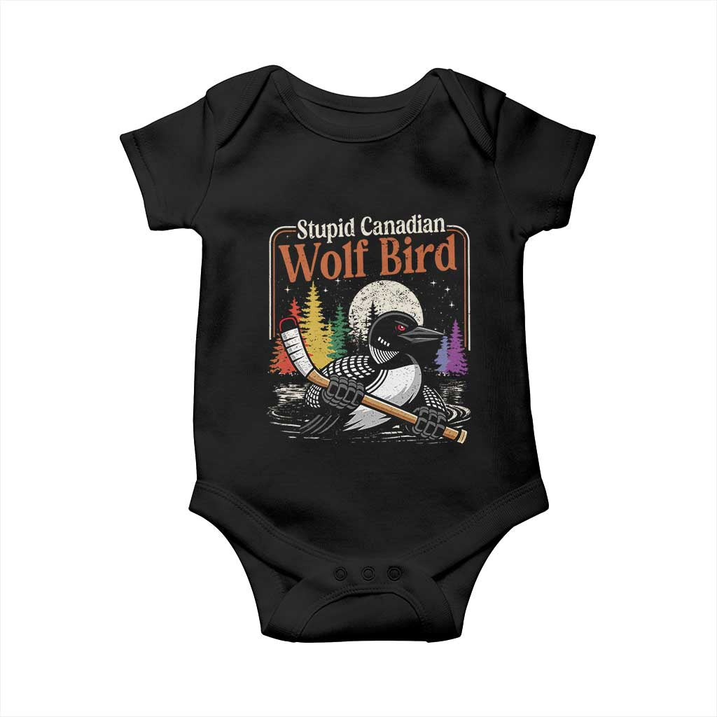 Stupid Canadian Wolf Bird Baby Onesie Retro Romance Hockey LGBT Book Movie Fans
