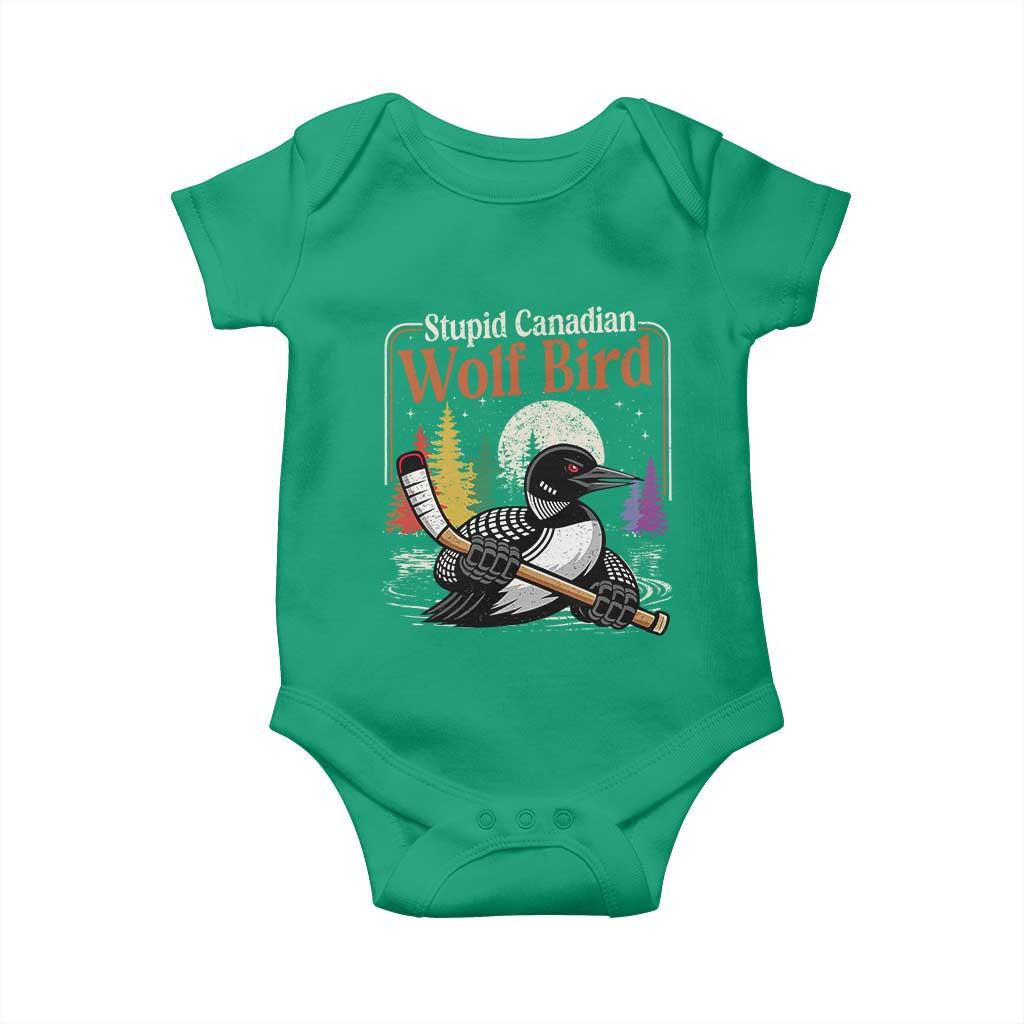 Stupid Canadian Wolf Bird Baby Onesie Retro Romance Hockey LGBT Book Movie Fans