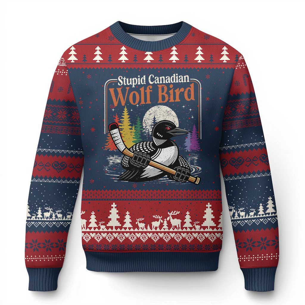 Stupid Canadian Wolf Bird Ugly Christmas Sweater Retro Romance Hockey LGBT Book Movie Fans