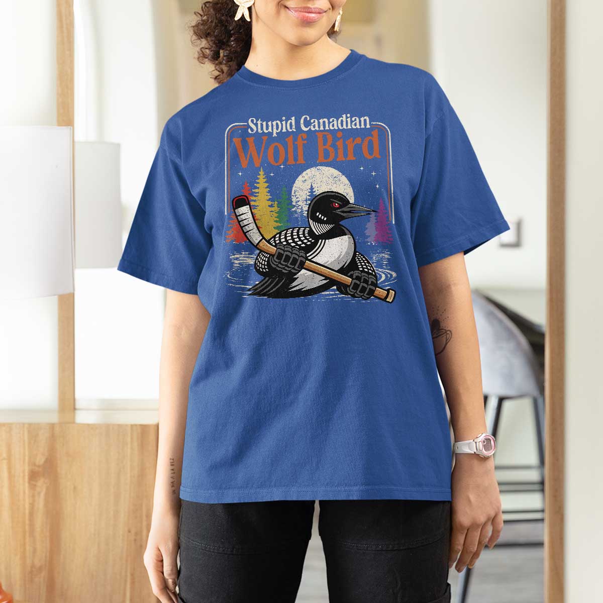 Stupid Canadian Wolf Bird T Shirt For Women Retro Romance Hockey LGBT Book Movie Fans