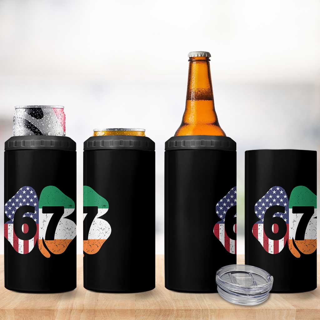 Six Seven 6 7 St Patricks Day 4 in 1 Can Cooler Tumbler 67 Meme Irish American Ireland Flag Lucky Shamrocks
