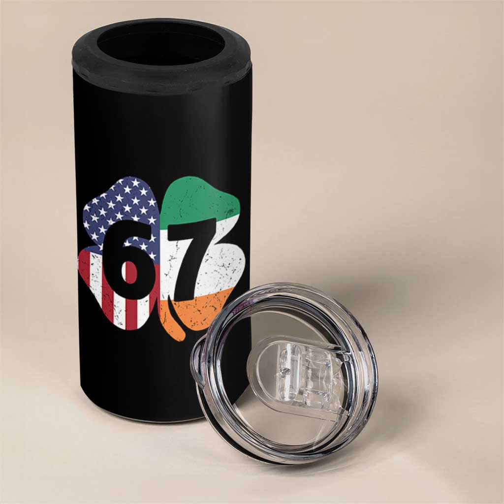 Six Seven 6 7 St Patricks Day 4 in 1 Can Cooler Tumbler 67 Meme Irish American Ireland Flag Lucky Shamrocks