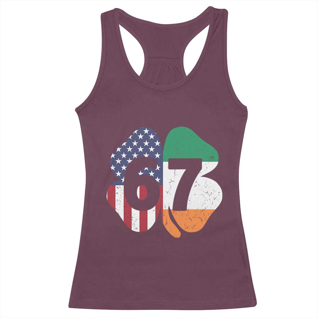 Six Seven 6 7 St Patricks Day Racerback Tank Top 67 Meme Irish American Ireland Flag Lucky Shamrocks
