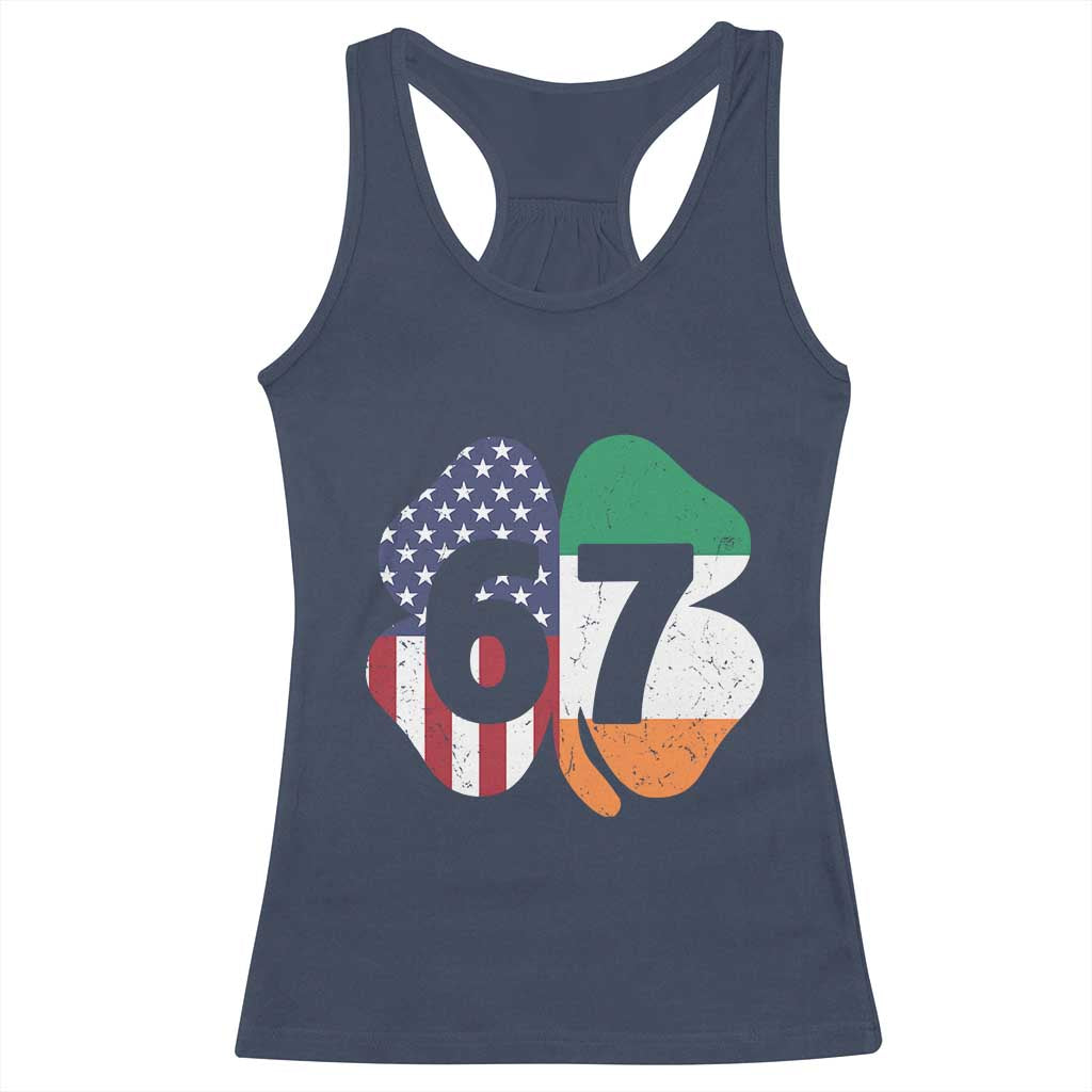 Six Seven 6 7 St Patricks Day Racerback Tank Top 67 Meme Irish American Ireland Flag Lucky Shamrocks