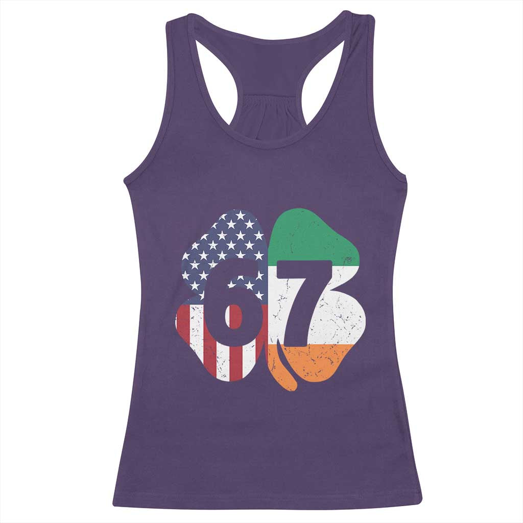 Six Seven 6 7 St Patricks Day Racerback Tank Top 67 Meme Irish American Ireland Flag Lucky Shamrocks