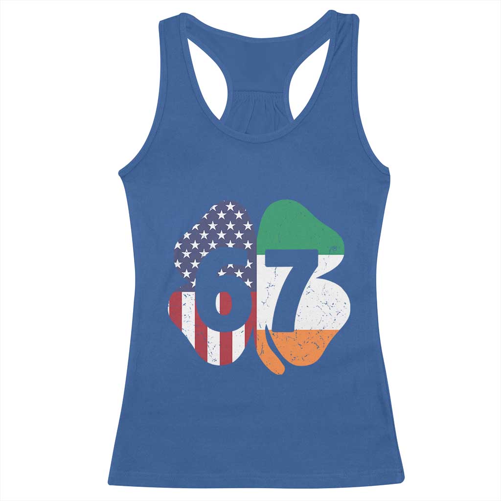 Six Seven 6 7 St Patricks Day Racerback Tank Top 67 Meme Irish American Ireland Flag Lucky Shamrocks