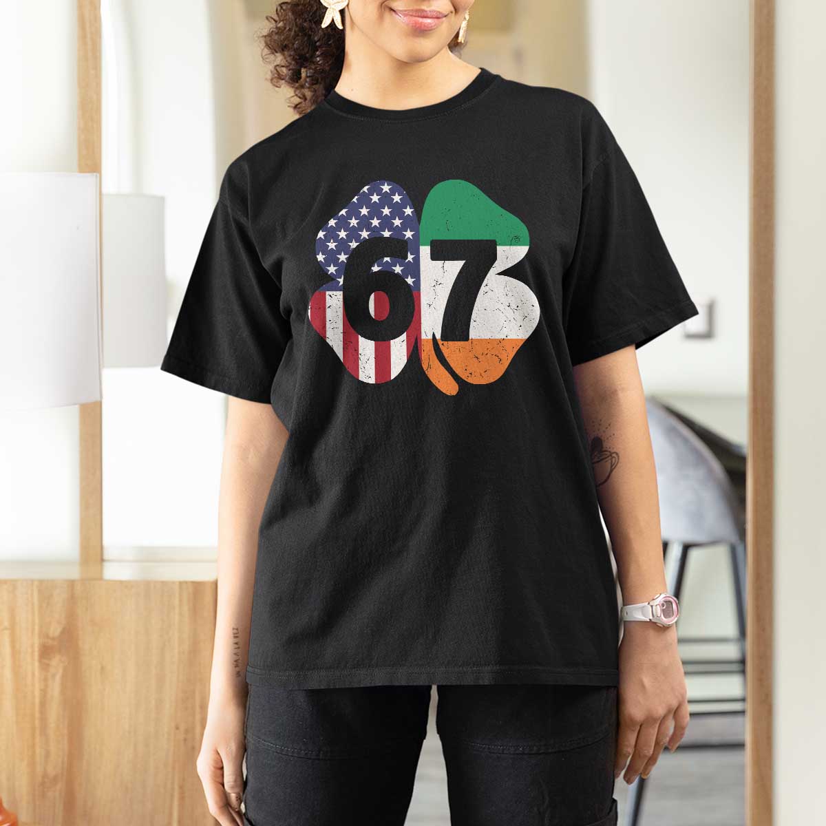 Six Seven 6 7 St Patricks Day T Shirt For Women 67 Meme Irish American Ireland Flag Lucky Shamrocks