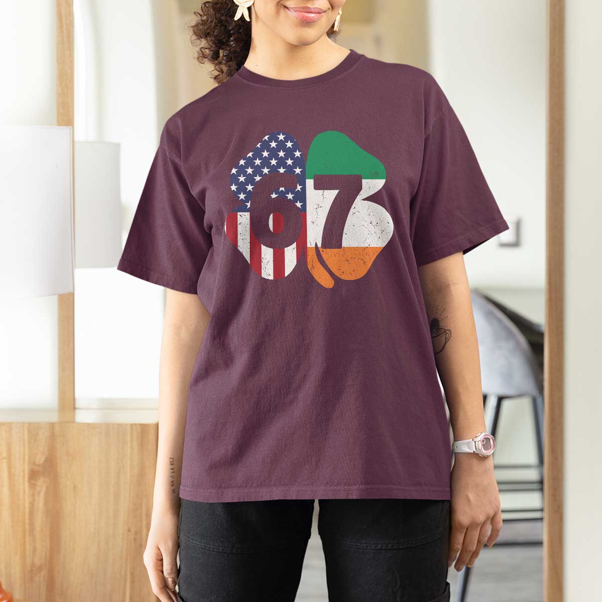 Six Seven 6 7 St Patricks Day T Shirt For Women 67 Meme Irish American Ireland Flag Lucky Shamrocks