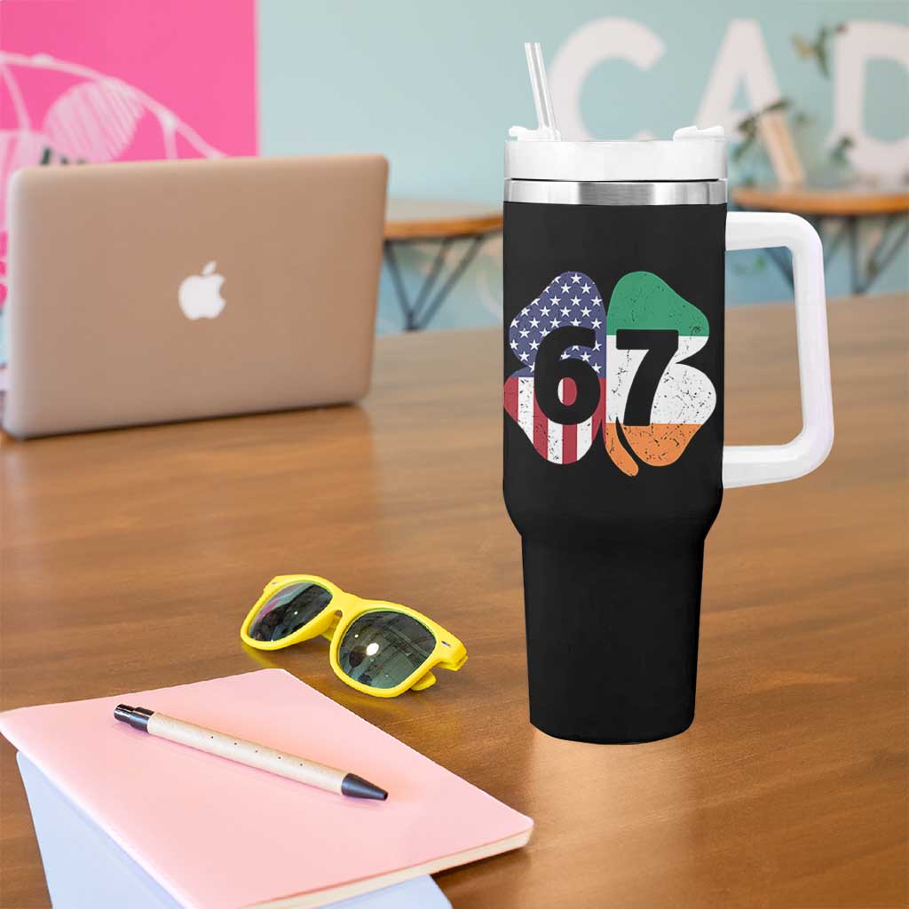 Six Seven 6 7 St Patricks Day Tumbler With Handle 67 Meme Irish American Ireland Flag Lucky Shamrocks