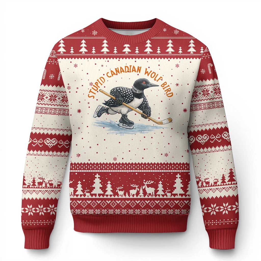 Stupid Canadian Wolf Bird Ugly Christmas Sweater Funny Romance Hockey Fan LGBTQ+