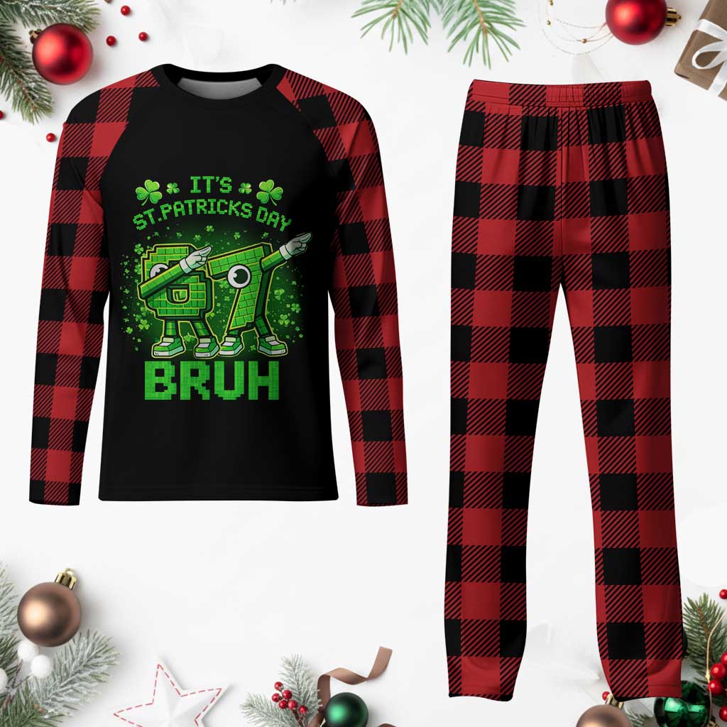 Its St Patricks Day 67 Bruh Plaid Pajama Set Funny Shamrock Six Seven 6 7 Meme Gen Alpha
