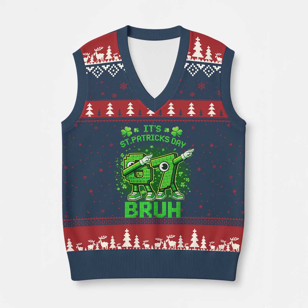 Its St Patricks Day 67 Bruh V-Neck Knit Sweater Vest Funny Shamrock Six Seven 6 7 Meme Gen Alpha