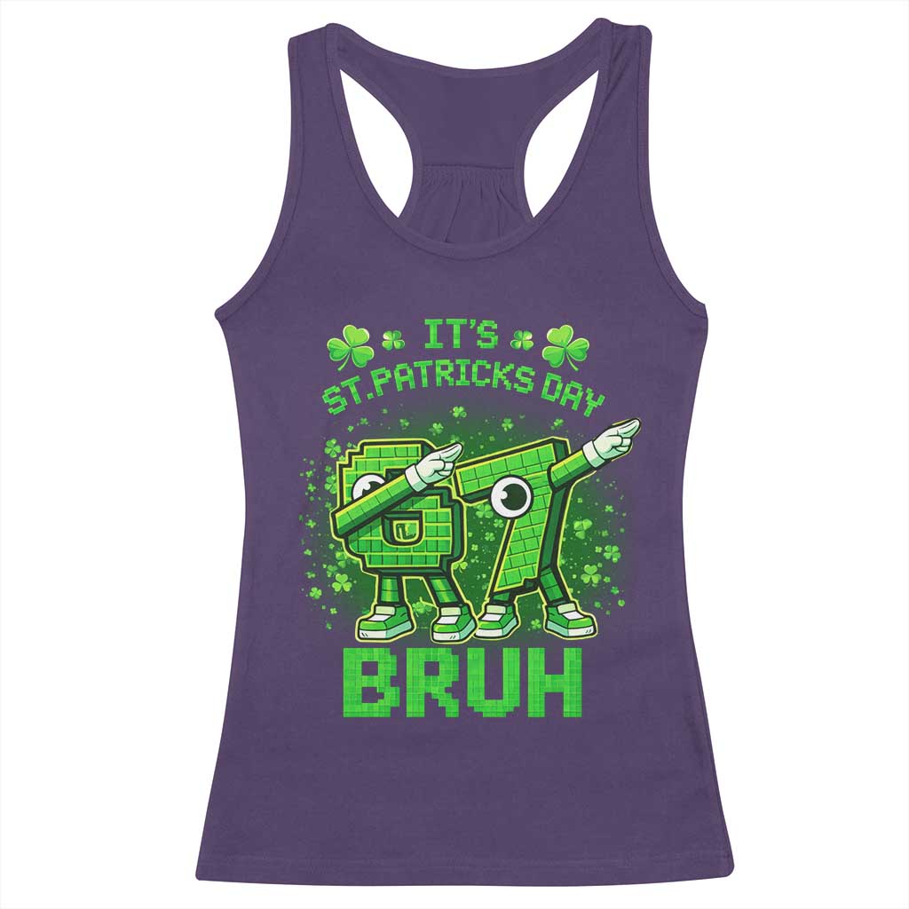 Its St Patricks Day 67 Bruh Racerback Tank Top Funny Shamrock Six Seven 6 7 Meme Gen Alpha