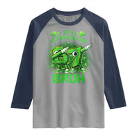 Its St Patricks Day 67 Bruh Raglan Shirt Funny Shamrock Six Seven 6 7 Meme Gen Alpha