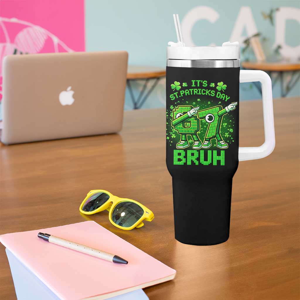 Its St Patricks Day 67 Bruh Tumbler With Handle Funny Shamrock Six Seven 6 7 Meme Gen Alpha