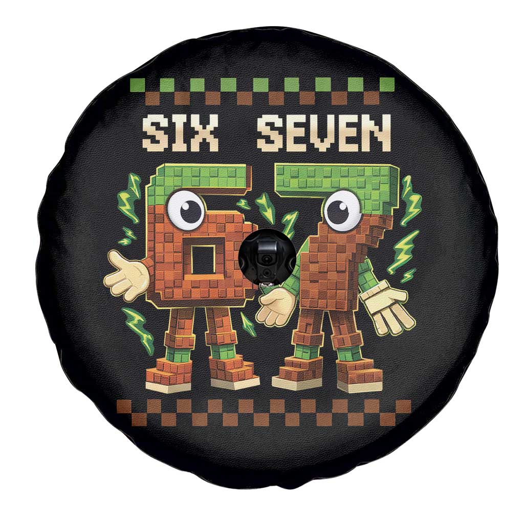 Six Seven Brainrot Italian Funny 67 Spare Tire Cover Checkered Kids Gaming Meme