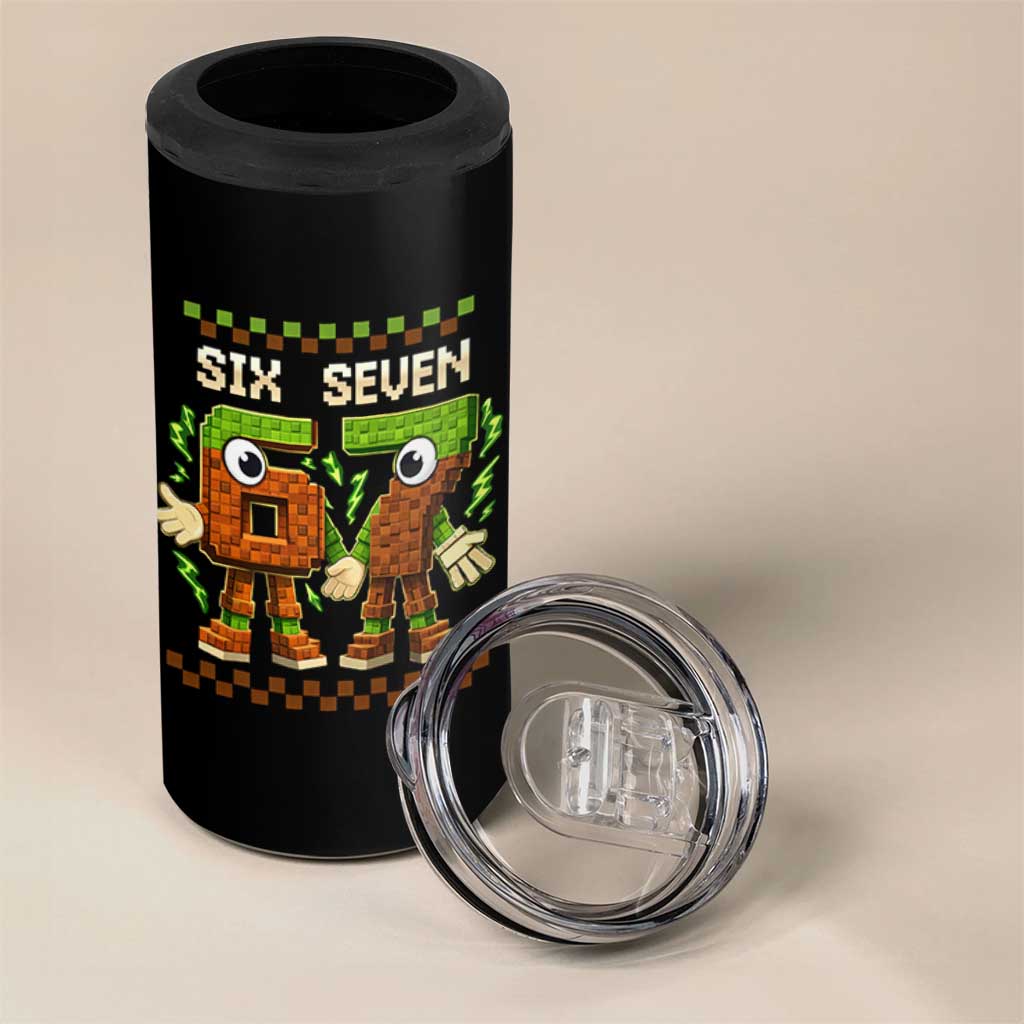 Six Seven Brainrot Italian Funny 67 4 in 1 Can Cooler Tumbler Checkered Kids Gaming Meme