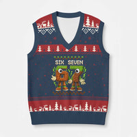 Six Seven Brainrot Italian Funny 67 V-Neck Knit Sweater Vest Checkered Kids Gaming Meme
