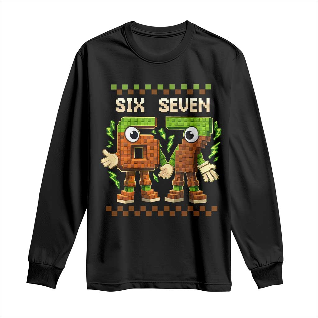 Six Seven Brainrot Italian Funny 67 Long Sleeve Shirt Checkered Kids Gaming Meme