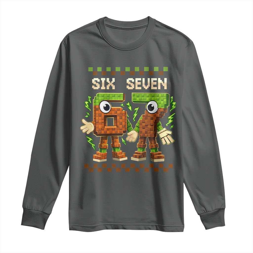 Six Seven Brainrot Italian Funny 67 Long Sleeve Shirt Checkered Kids Gaming Meme