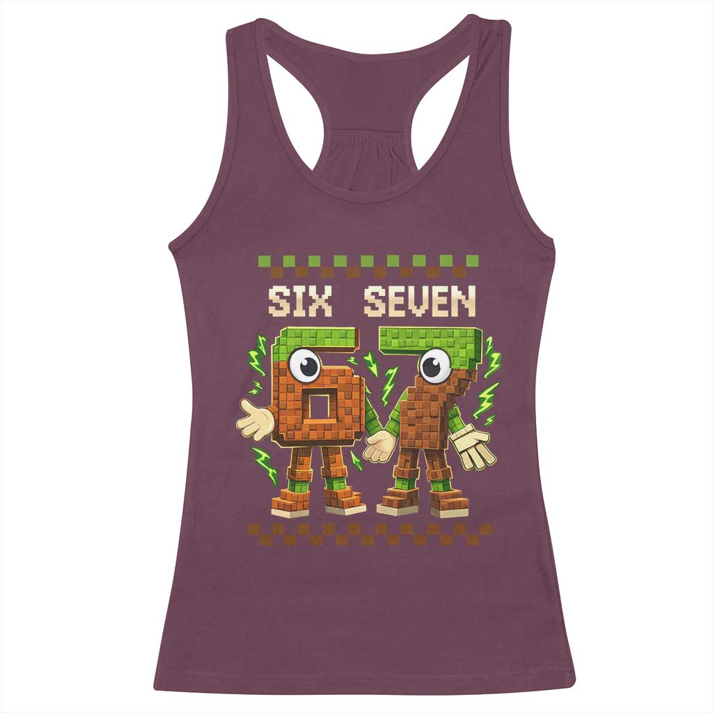 Six Seven Brainrot Italian Funny 67 Racerback Tank Top Checkered Kids Gaming Meme