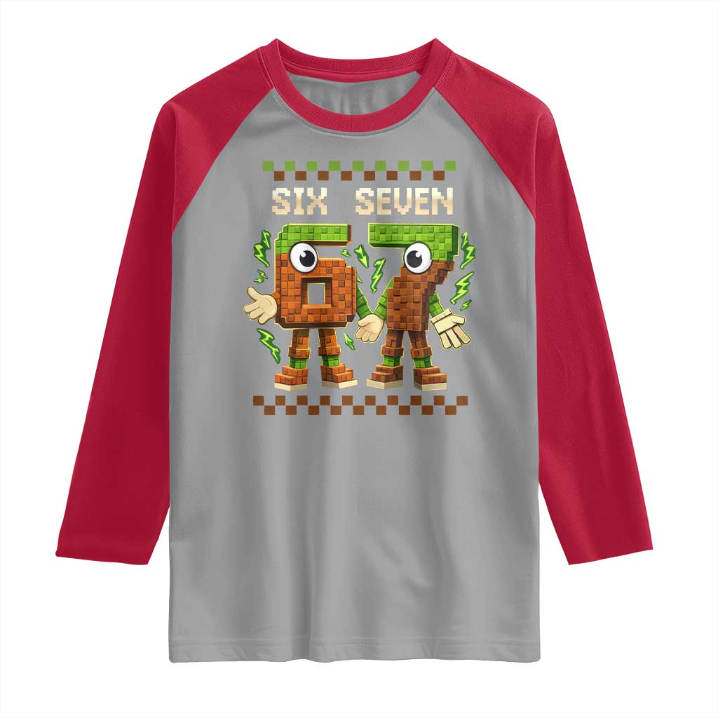 Six Seven Brainrot Italian Funny 67 Raglan Shirt Checkered Kids Gaming Meme