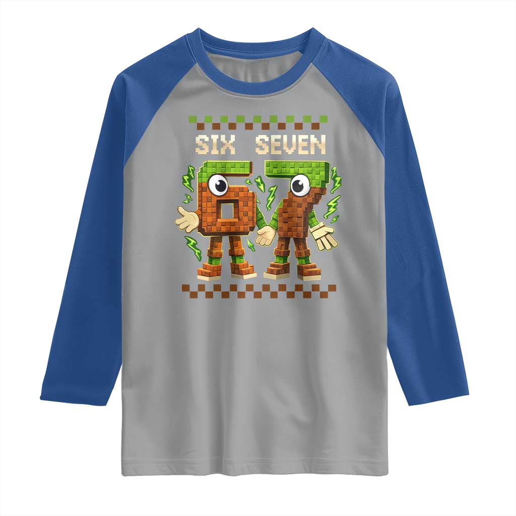 Six Seven Brainrot Italian Funny 67 Raglan Shirt Checkered Kids Gaming Meme
