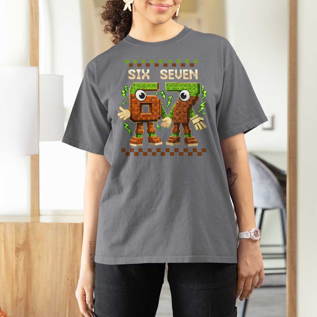 Six Seven Brainrot Italian Funny 67 T Shirt For Women Checkered Kids Gaming Meme