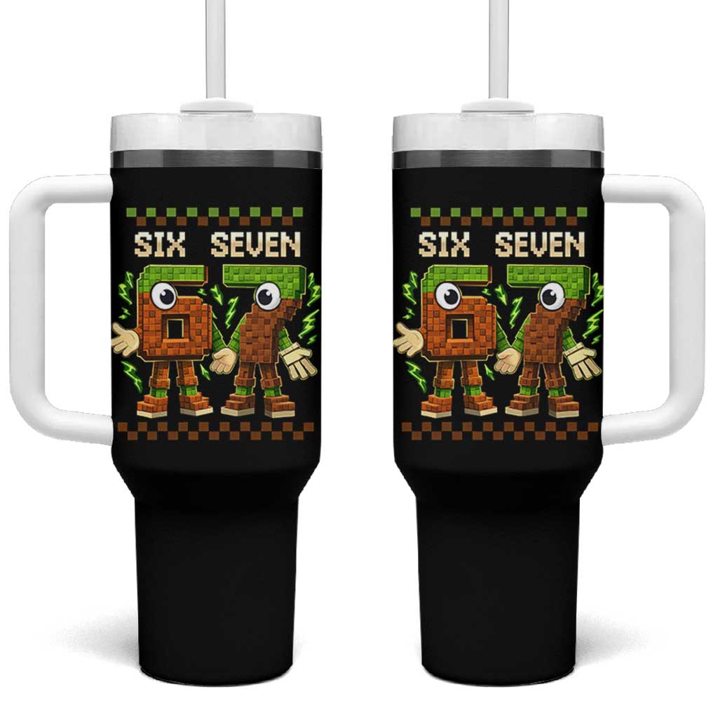 Six Seven Brainrot Italian Funny 67 Tumbler With Handle Checkered Kids Gaming Meme