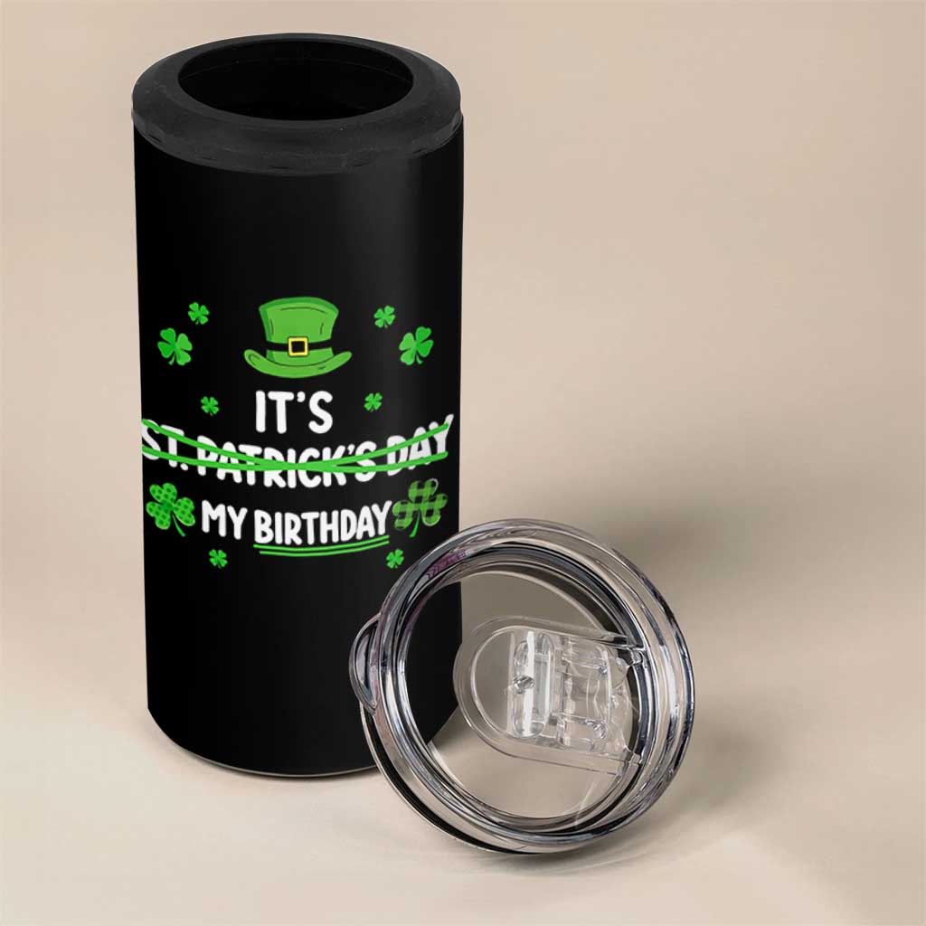 Funny Birthday St Patricks Day 4 in 1 Can Cooler Tumbler Funny Shamrock Born Lucky Irish Bday